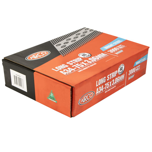 Airco Framing Nails 34 Degree 75x3.1mm, Bright